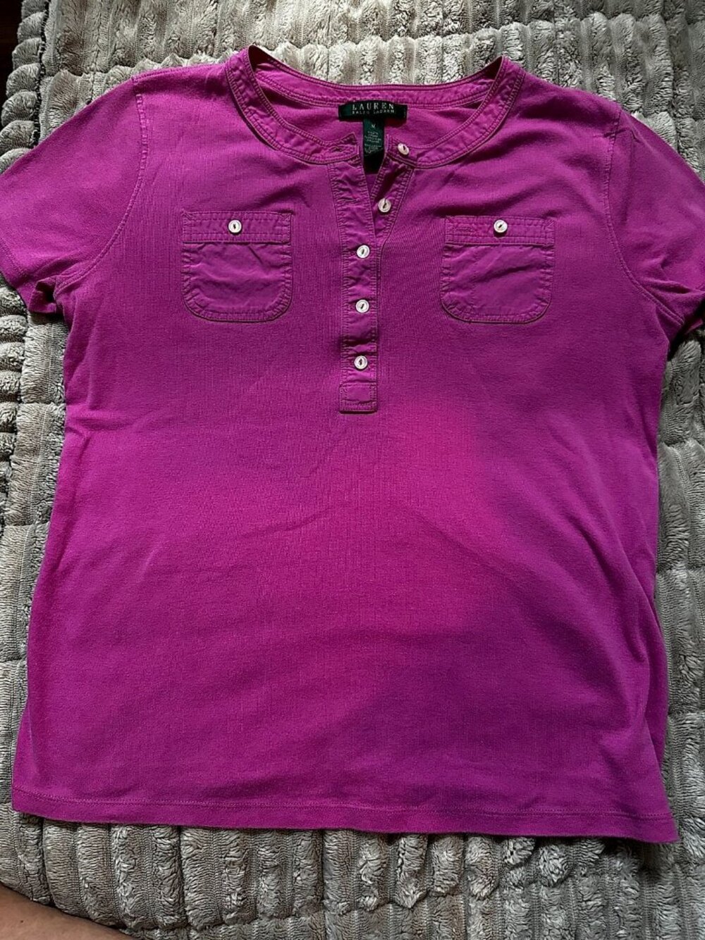 Lauren Ralph Lauren Women's Pink Henley Top with Chest Pockets, Size M